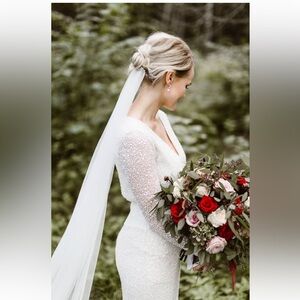 [New] Rachel Gilbert Paola White Sequin Bridal Wedding Gown V-Neck Wrap Dress